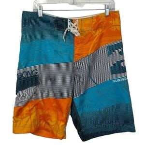 Billabong Men's 33 Cargo Board Short Teal Orange Lace Up Inseam 10" Hybrid EUC